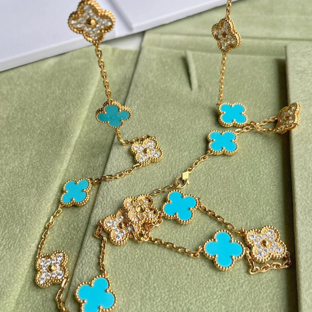 [Royal Jewellery]CLOVER 20 MOTIFS TURQUOISE DIAMOND NECKLACE