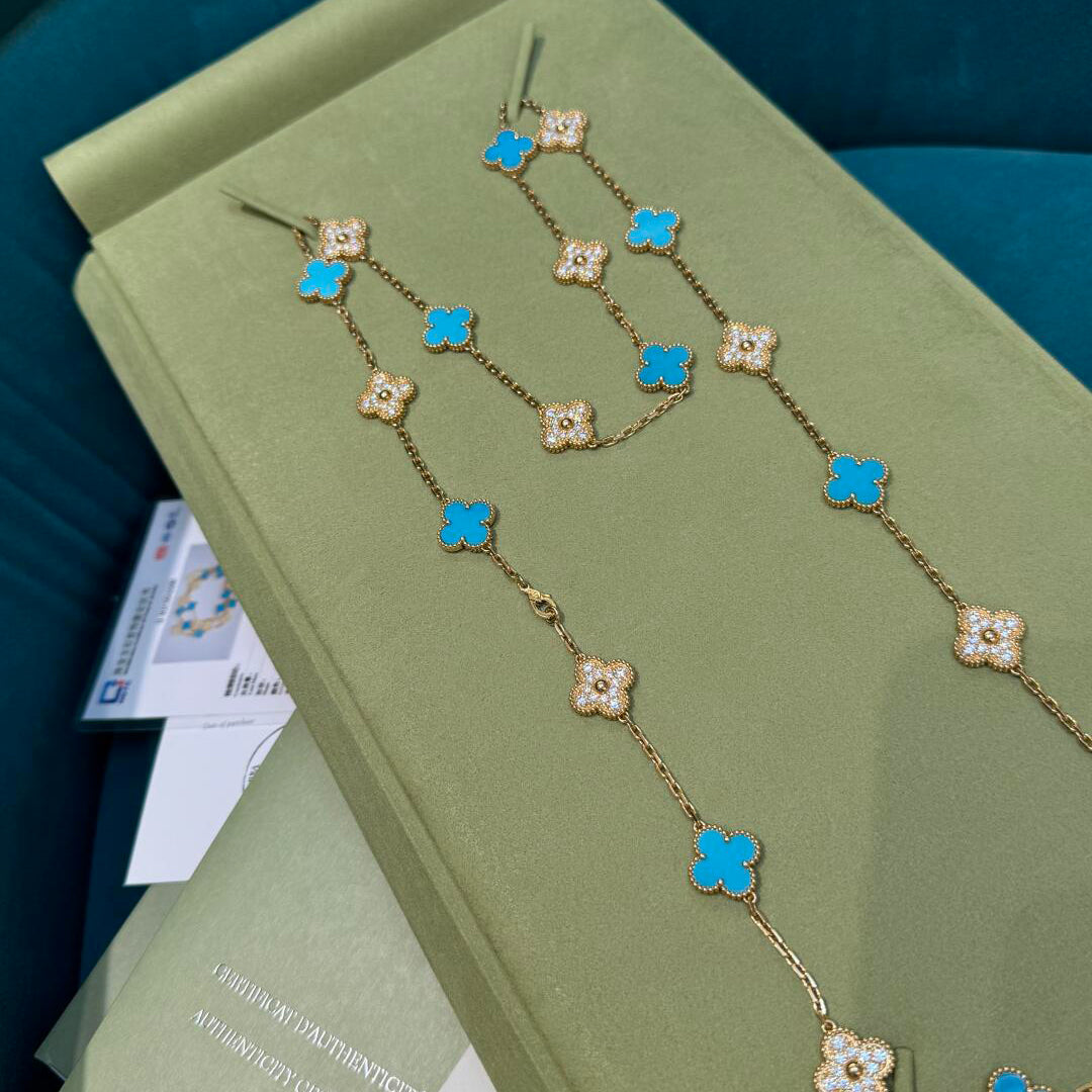 [Royal Jewellery]CLOVER 20 MOTIFS TURQUOISE DIAMOND NECKLACE