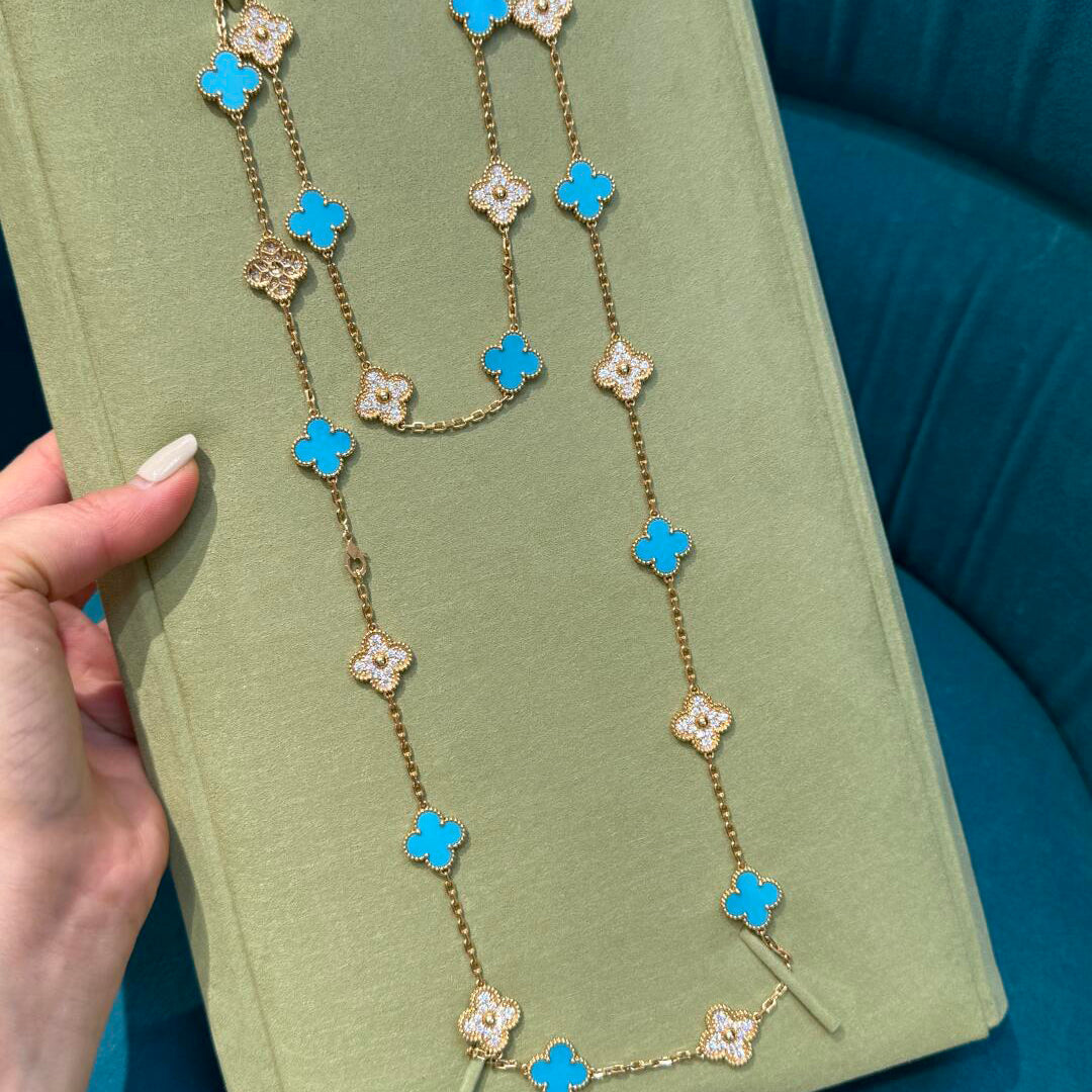 [Royal Jewellery]CLOVER 20 MOTIFS TURQUOISE DIAMOND NECKLACE