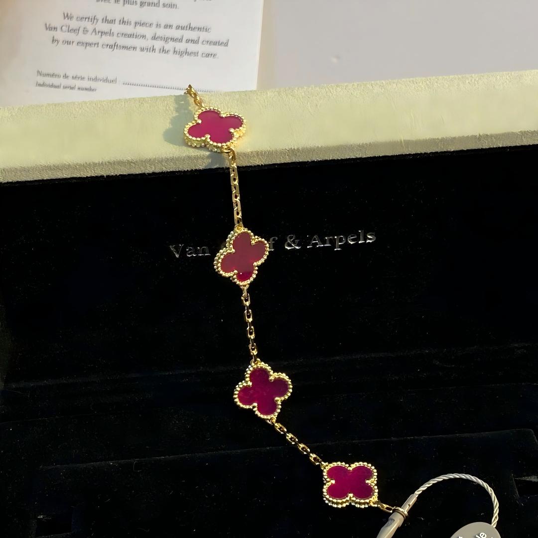 [Royal Jewellery]NEW CLOVER 5 MOTIFS PINK ENAMEL BRACELET