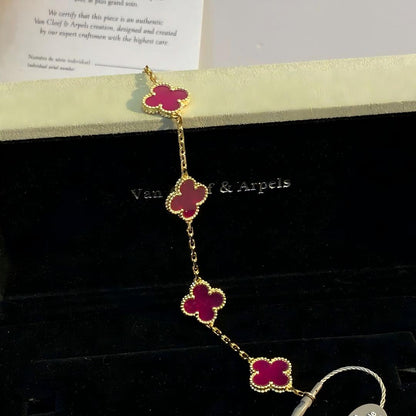 [Royal Jewellery]NEW CLOVER 5 MOTIFS PINK ENAMEL BRACELET