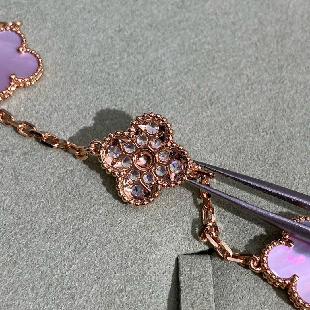 [Royal Jewellery]CLOVER 10 MOTIFS DIAMOND PINK MOP NECKLACE
