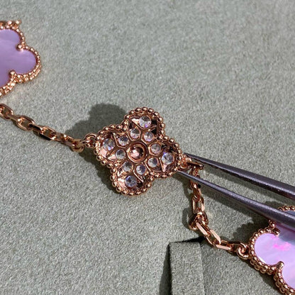 [Royal Jewellery]CLOVER 10 MOTIFS DIAMOND PINK MOP NECKLACE