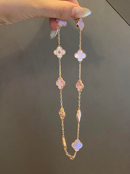 [Royal Jewellery]CLOVER 10 MOTIFS DIAMOND PINK MOP NECKLACE