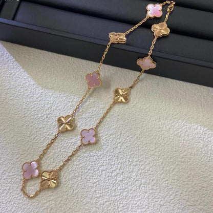 [Royal Jewellery]CLOVER 10 MOTIFS  LASER PINK MOP NECKLACE