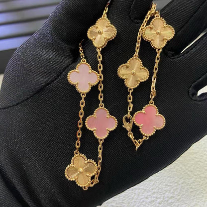 [Royal Jewellery]CLOVER 10 MOTIFS  LASER PINK MOP NECKLACE