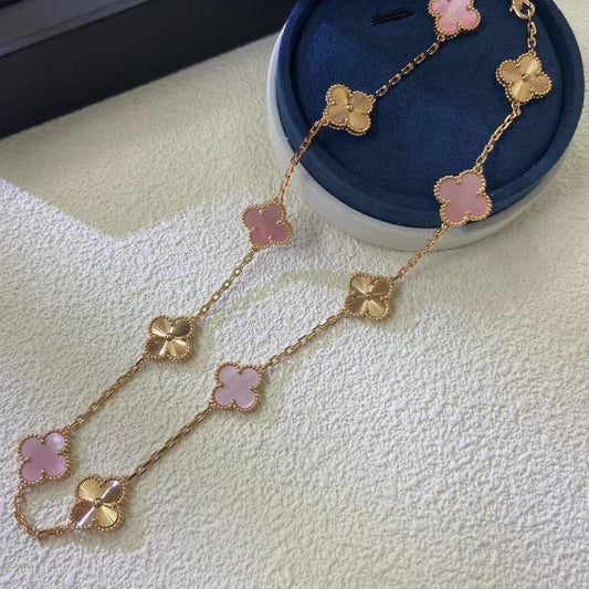 [Royal Jewellery]CLOVER 10 MOTIFS  LASER PINK MOP NECKLACE