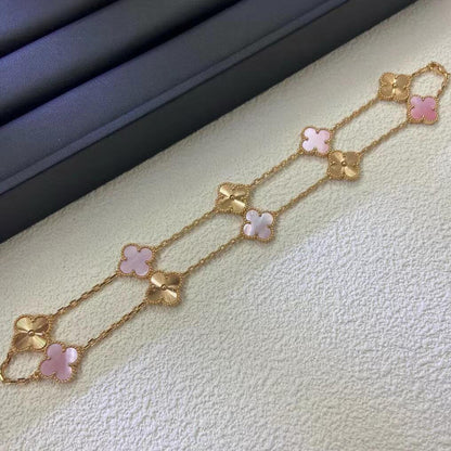 [Royal Jewellery]CLOVER 10 MOTIFS  LASER PINK MOP NECKLACE