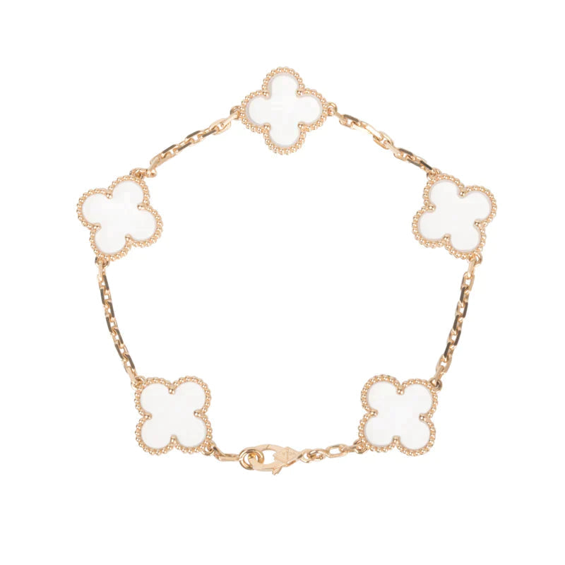 [Royal Jewellery]CLOVER 5 MOTIF ROCK CRYSTAL BRACELET