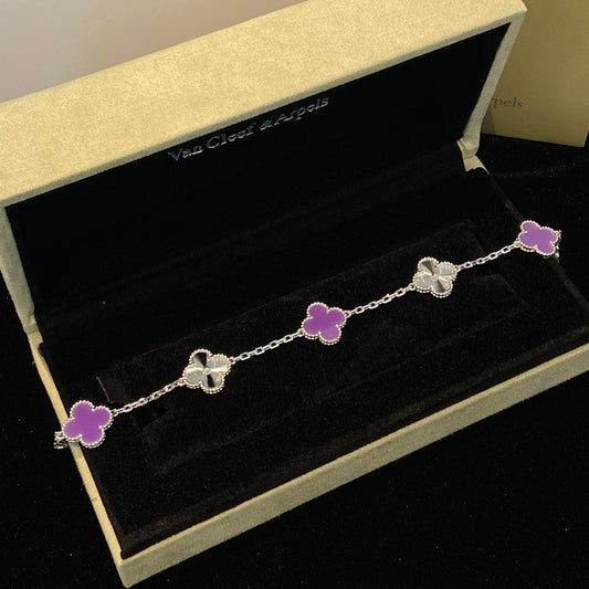 [Royal Jewellery]CLOVER  5 MOTIFS  PURPLE VIOLET BRACELET SILVER