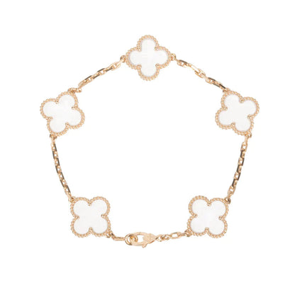 [Royal Jewellery]CLOVER 5 MOTIF ROCK CRYSTAL PINK GOLD BRACELET