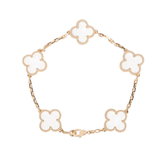 [Royal Jewellery]CLOVER 5 MOTIF ROCK CRYSTAL PINK GOLD BRACELET