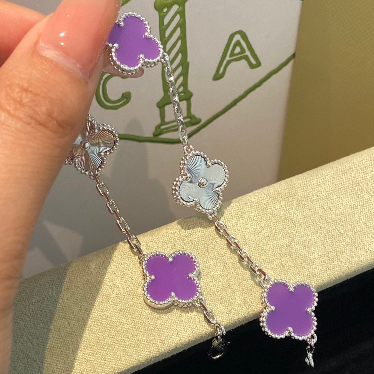 [Royal Jewellery]CLOVER  5 MOTIFS  PURPLE VIOLET BRACELET SILVER