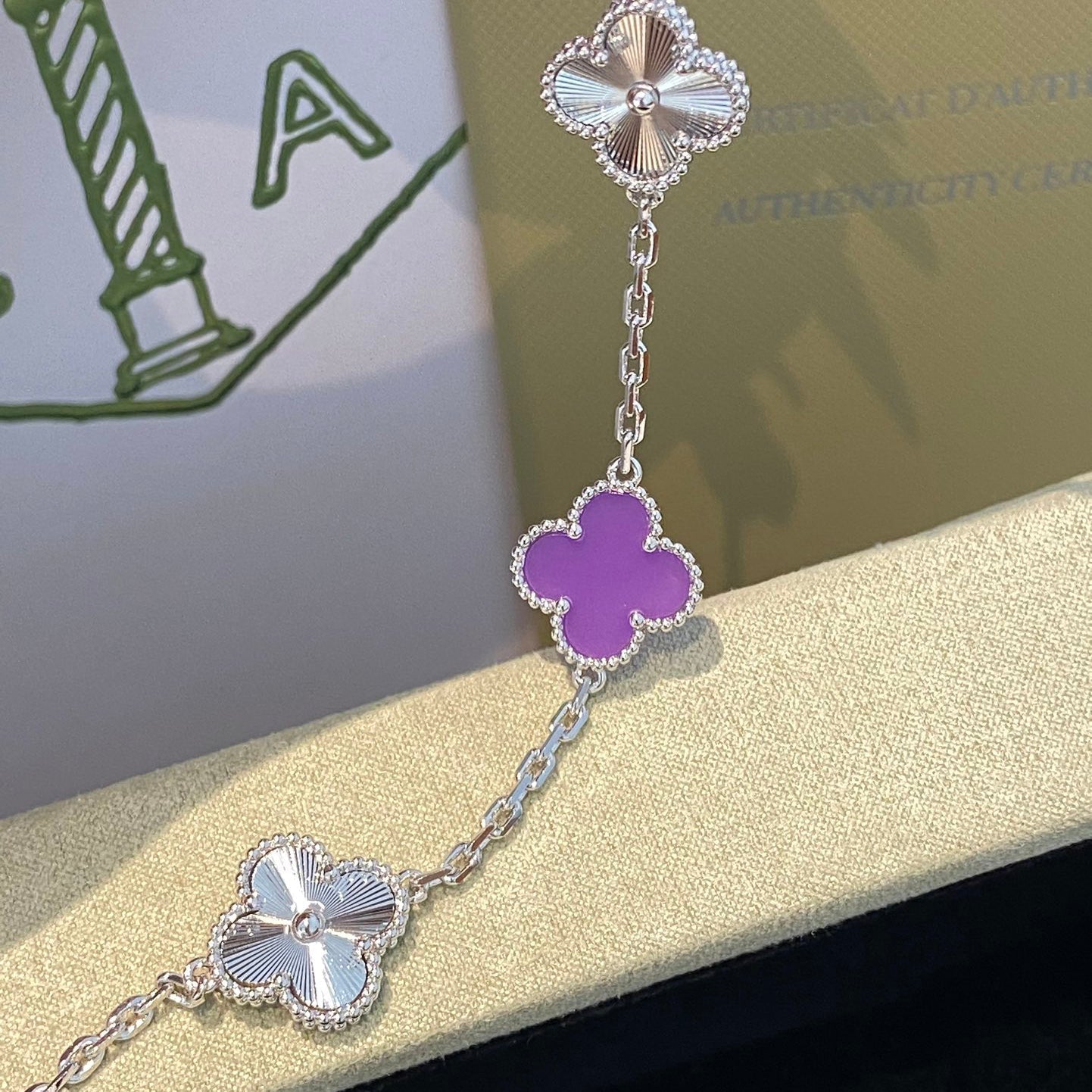 [Royal Jewellery]CLOVER  5 MOTIFS  PURPLE VIOLET BRACELET SILVER