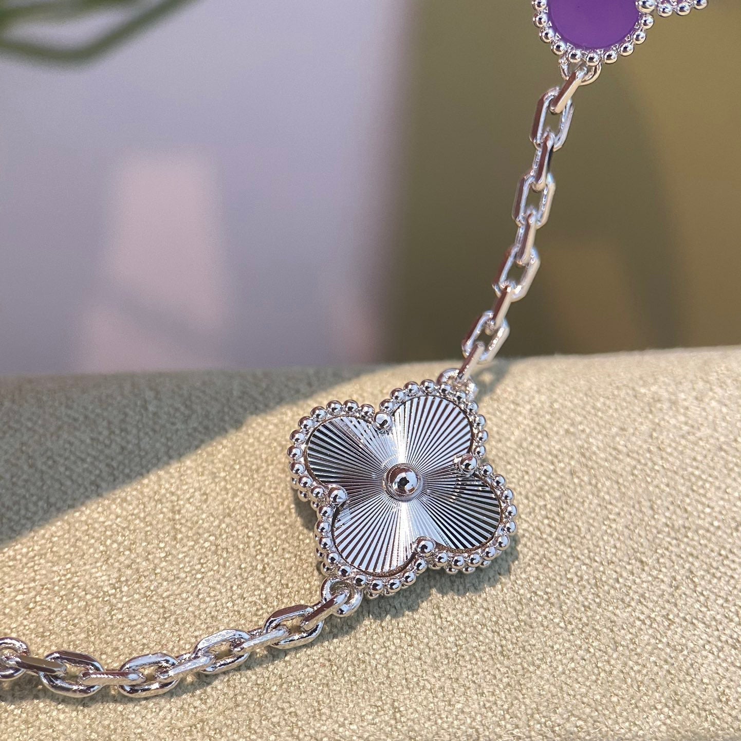 [Royal Jewellery]CLOVER  5 MOTIFS  PURPLE VIOLET BRACELET SILVER