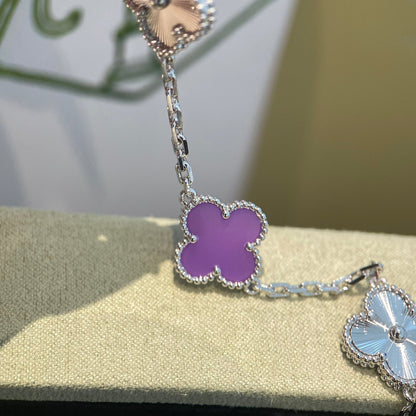 [Royal Jewellery]CLOVER  5 MOTIFS  PURPLE VIOLET BRACELET SILVER