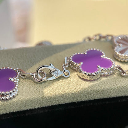[Royal Jewellery]CLOVER  5 MOTIFS  PURPLE VIOLET BRACELET SILVER