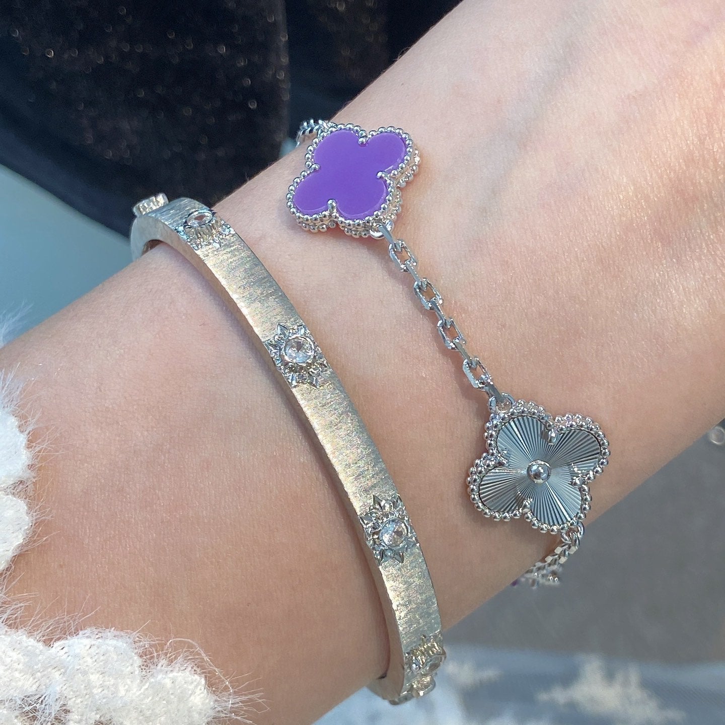 [Royal Jewellery]CLOVER  5 MOTIFS  PURPLE VIOLET BRACELET SILVER