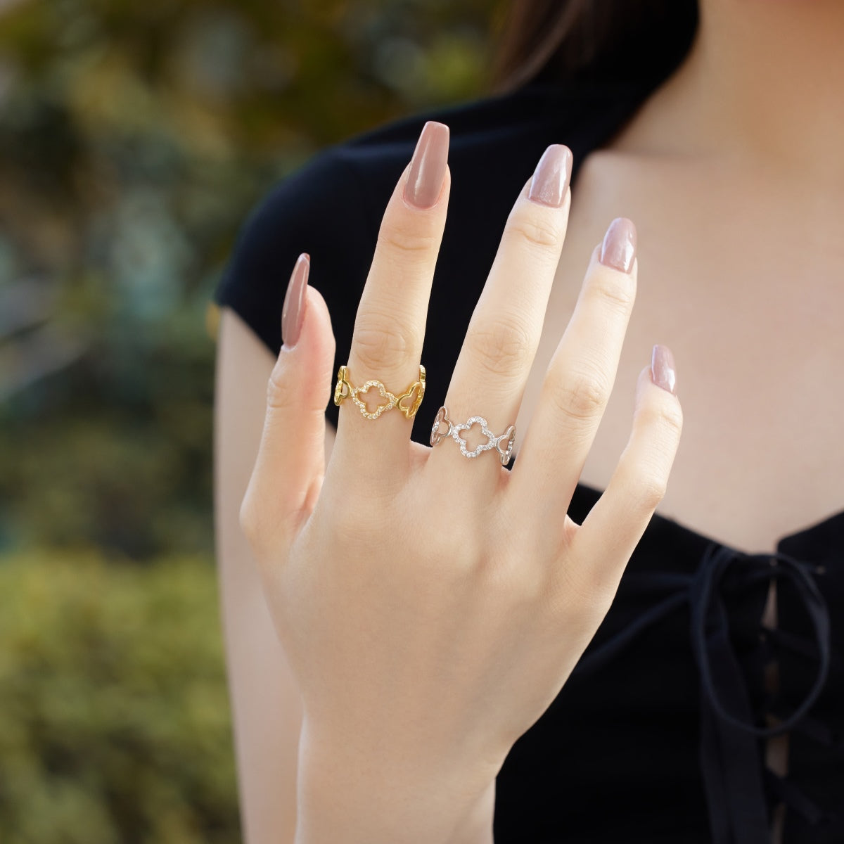 [Royal Jewellery]Hollow Design Four-Leaf Clover Flower Shape Ring