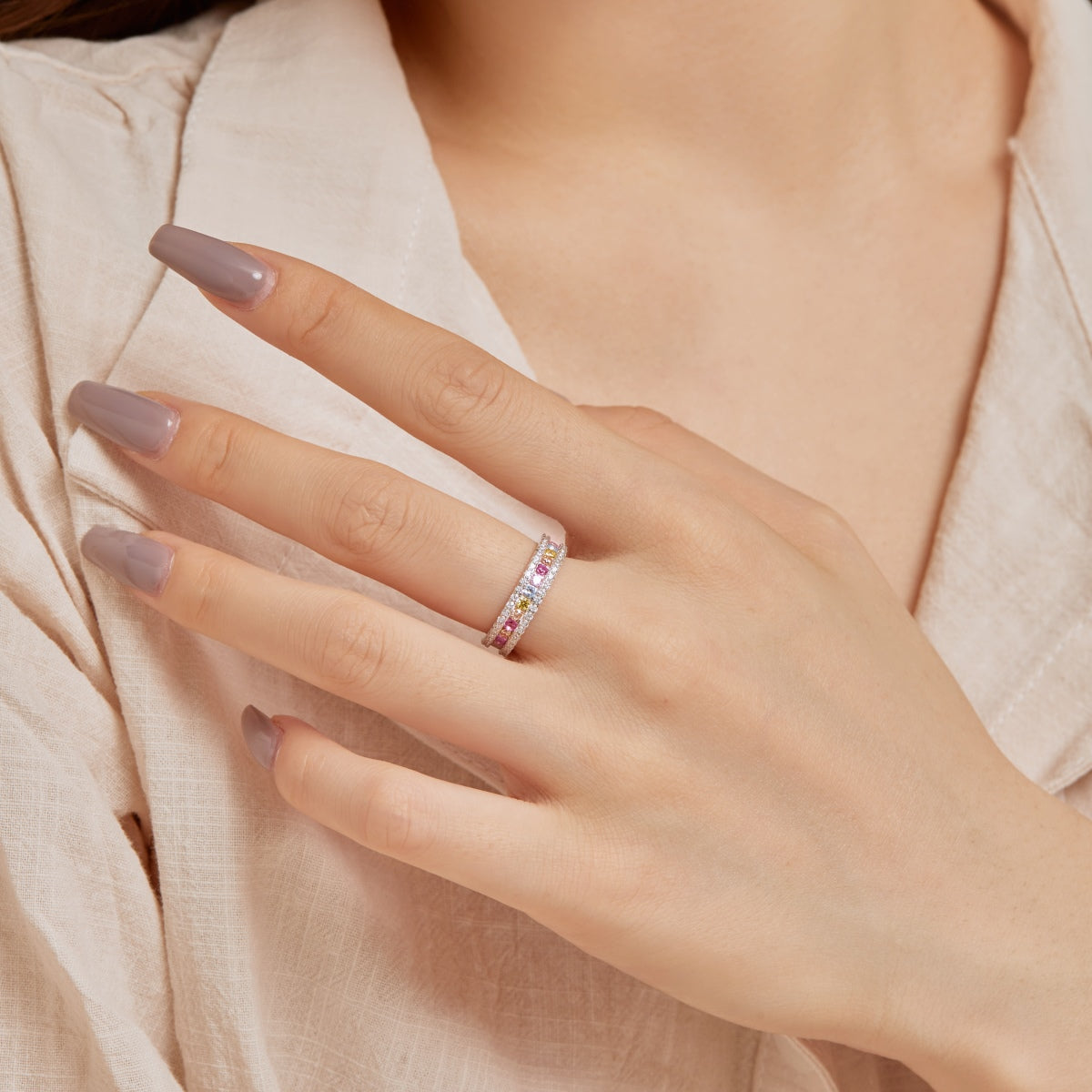 [Royal Jewellery]Delicate Colorful Round Cut Daily Ring