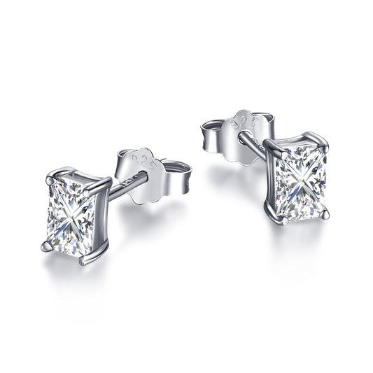 [Royal Jewellery]Stylish Shiny Rectangular Center Stone Stud Earrings