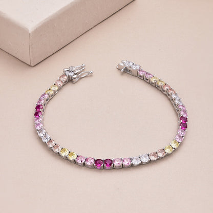 [Royal Jewellery]Radiant Colorful Round Cut Tennis Bracelet