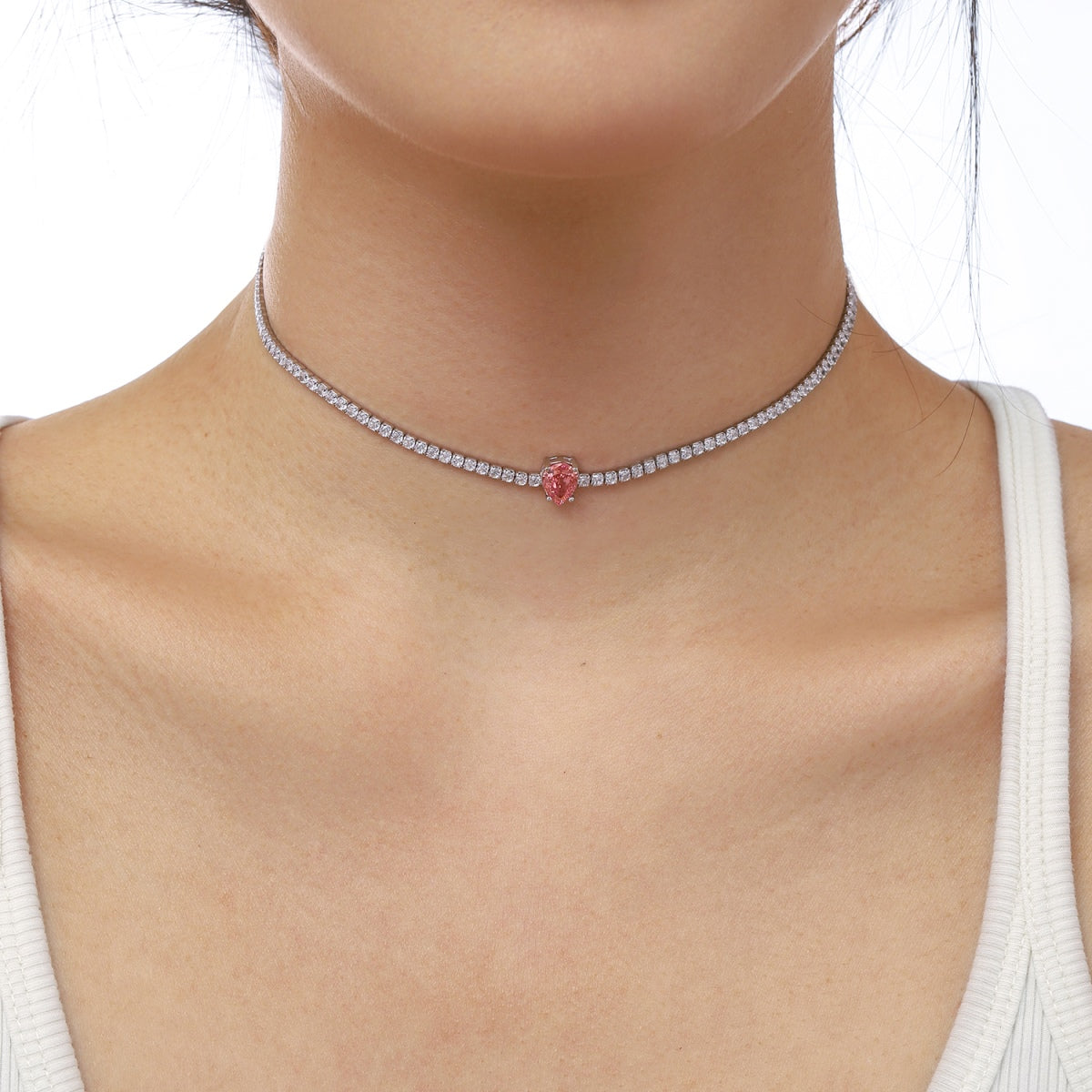 [Royal Jewellery]1.0 carat Unique Pear Cut Tennis Necklace