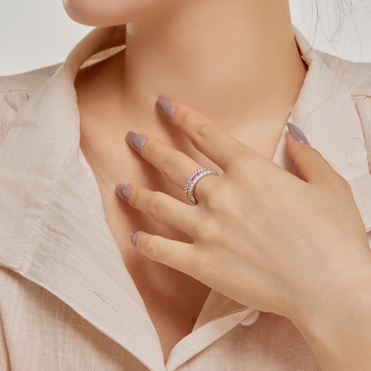 [Royal Jewellery]Ornate Colorful Radiant Cut Daily Ring