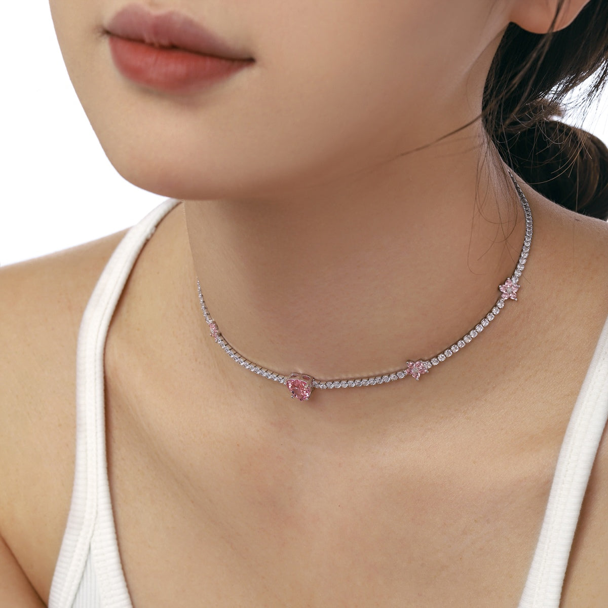 [Royal Jewellery]Dazzling Pink Heart Flower Necklace