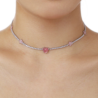 [Royal Jewellery]Dazzling Pink Heart Flower Necklace