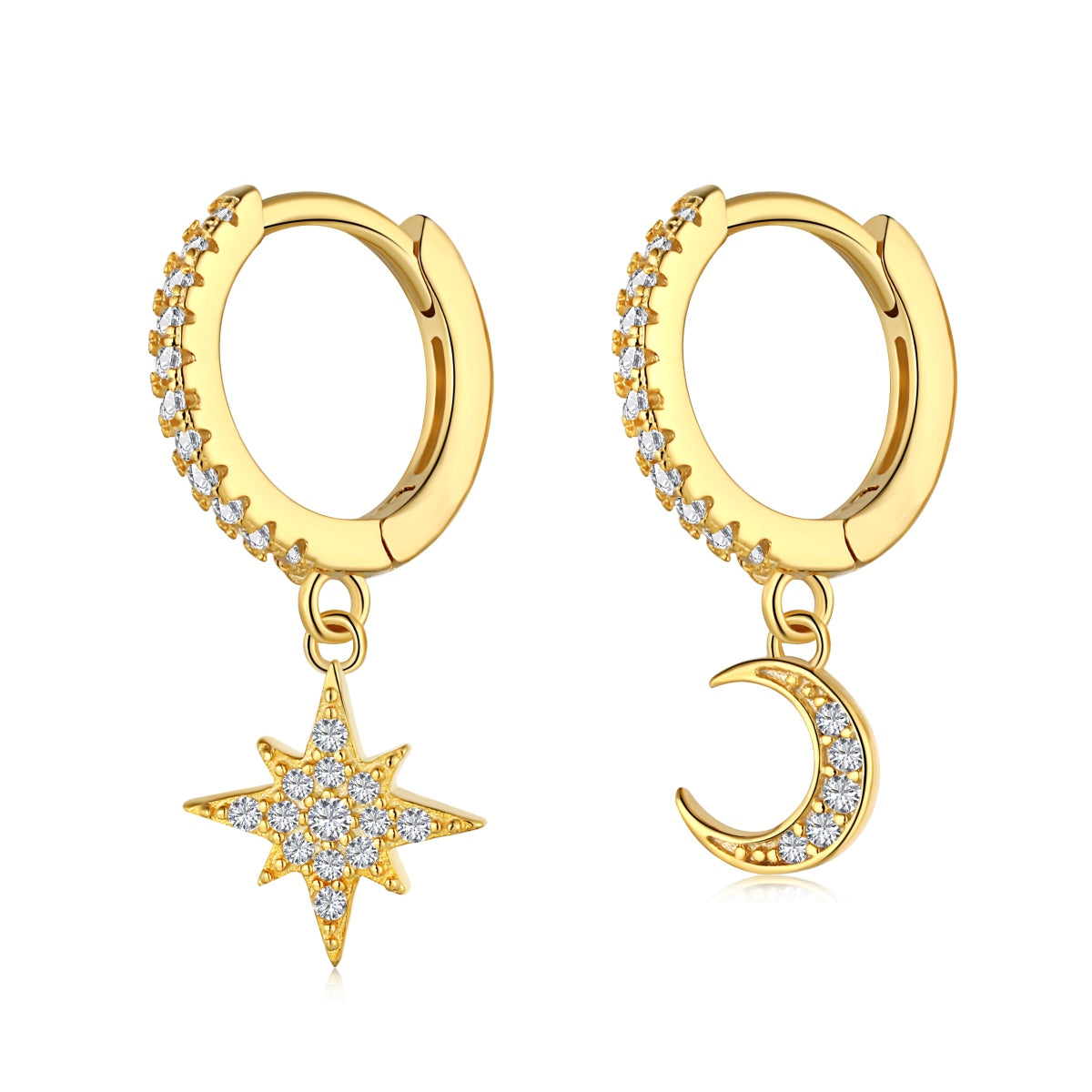 [Royal Jewellery]Star and Moon Asymmetric Earrings