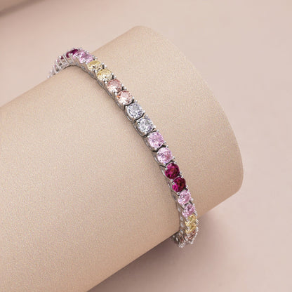 [Royal Jewellery]Radiant Colorful Round Cut Tennis Bracelet
