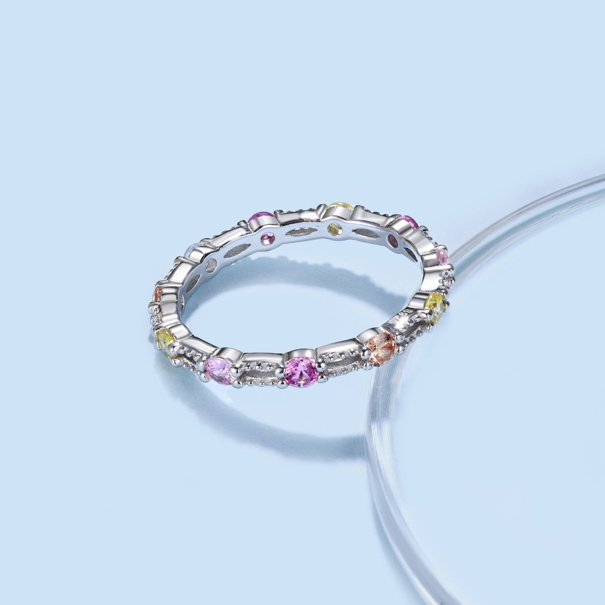 [Royal Jewellery]Sparkling Colorful Round Cut Tennis Ring