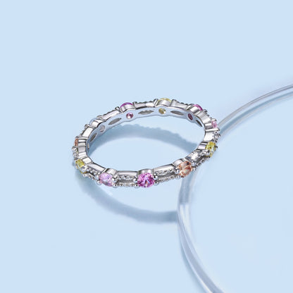 [Royal Jewellery]Sparkling Colorful Round Cut Tennis Ring