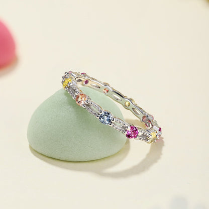 [Royal Jewellery]Sparkling Colorful Round Cut Tennis Ring