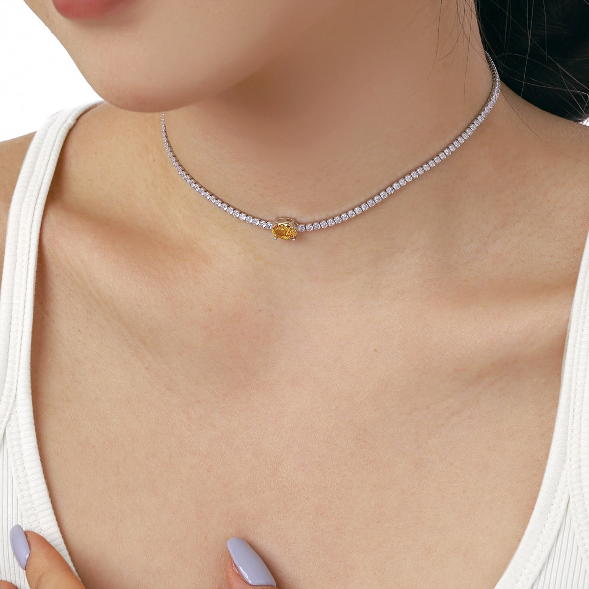 [Royal Jewellery]1.0 Carat Shining Oval Cut Necklace