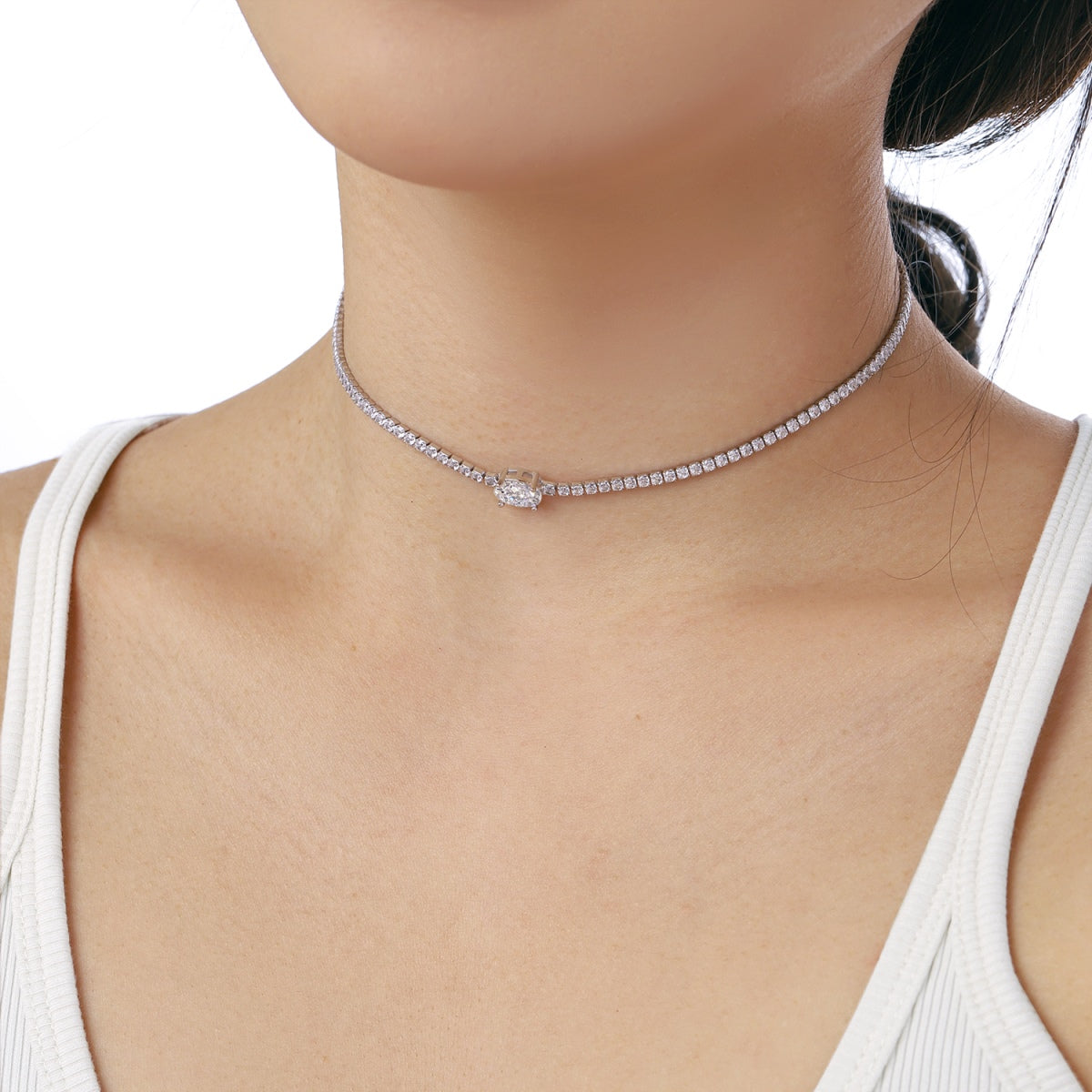 [Royal Jewellery]1.0 Carat Shining Oval Cut Necklace