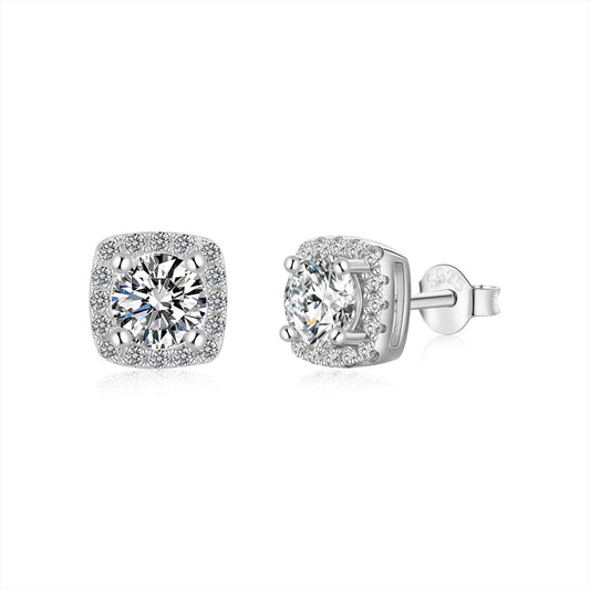 [Royal Jewellery]Classic Round Center Stone Stud Earrings