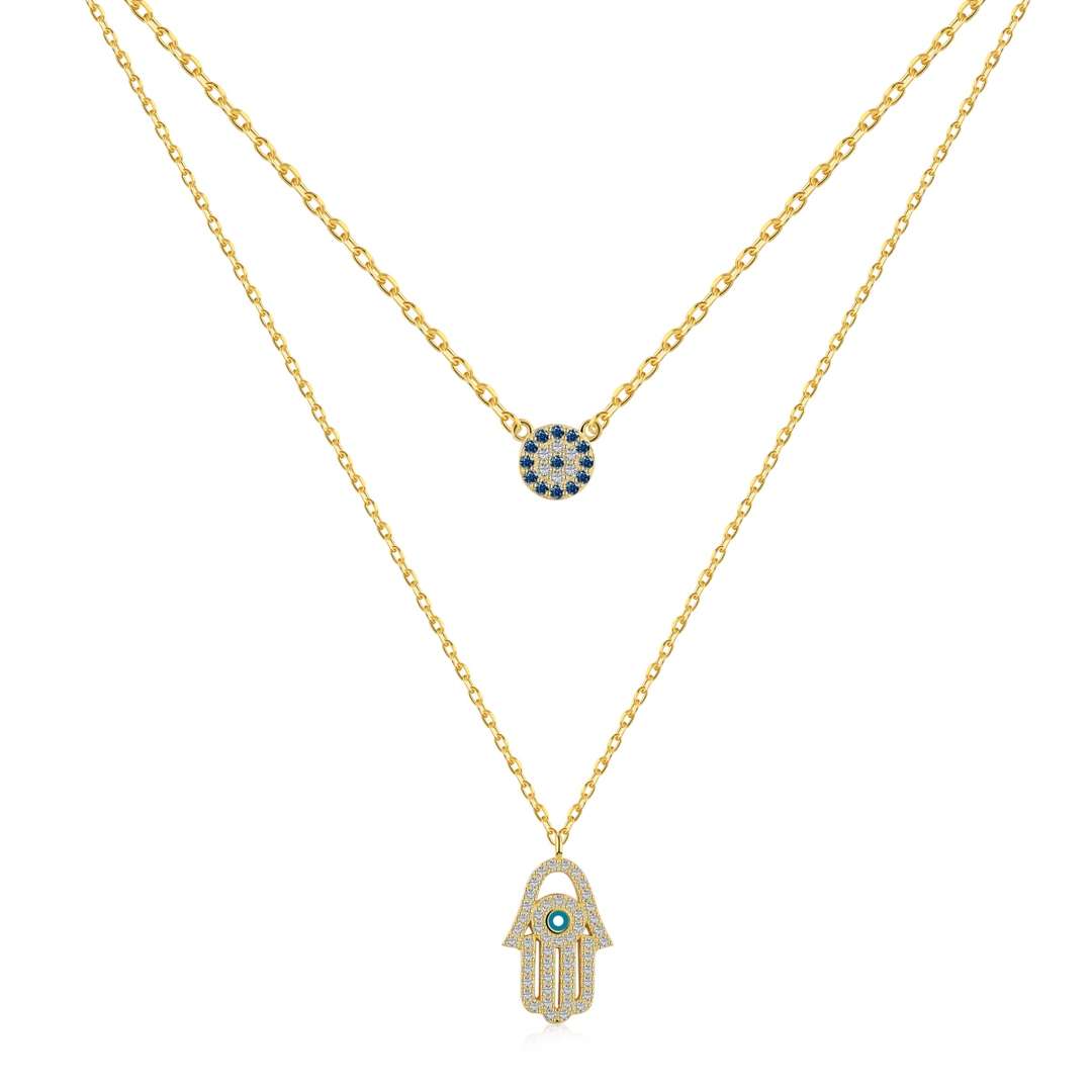 [Royal Jewellery]Demon Eye Hamsa Palm Necklace
