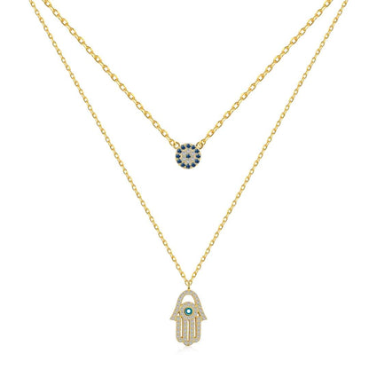 [Royal Jewellery]Demon Eye Hamsa Palm Necklace