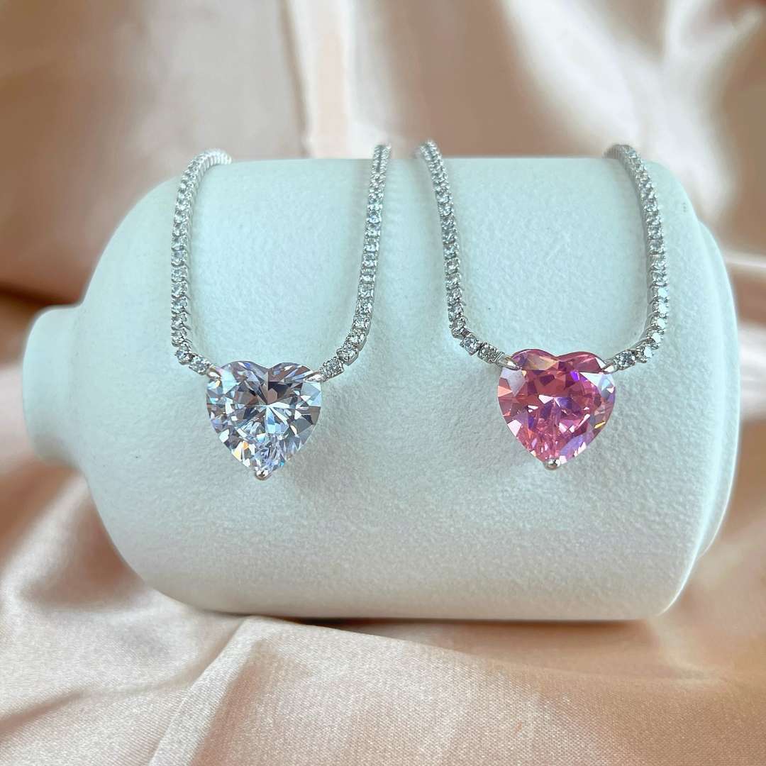 [Royal Jewellery]8.0 Carat Versatile Colorful Sweet Heart-Shaped Tennis Necklace