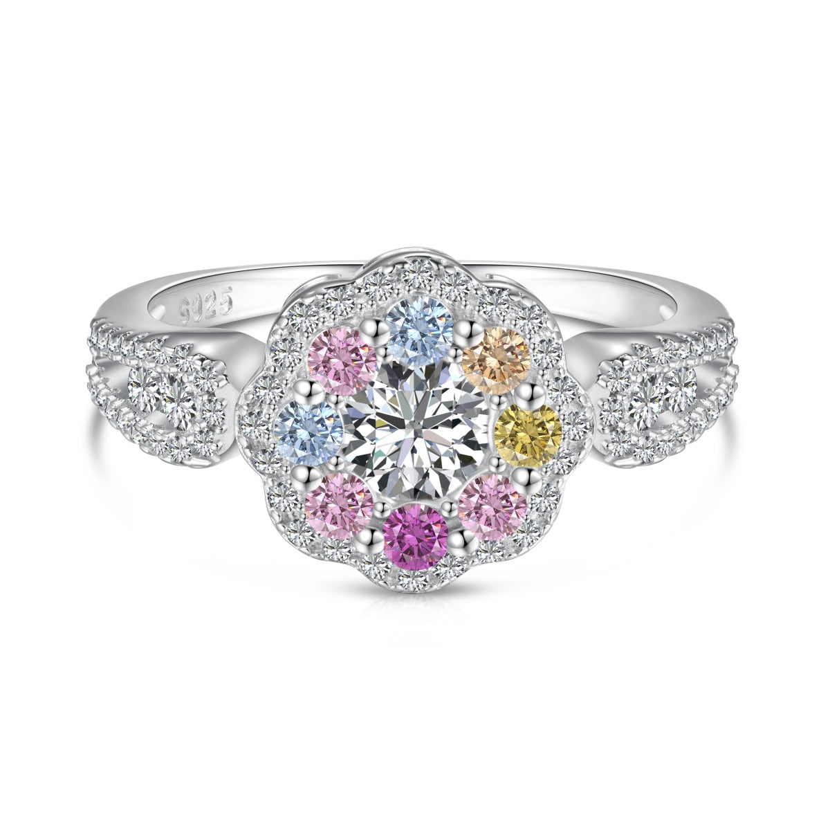 [Royal Jewellery]Delicate Colorful Round Cut Flower Shape Wedding Ring