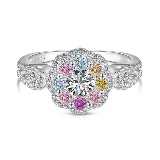 [Royal Jewellery]Delicate Colorful Round Cut Flower Shape Wedding Ring