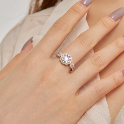 [Royal Jewellery]Delicate Colorful Round Cut Flower Shape Wedding Ring