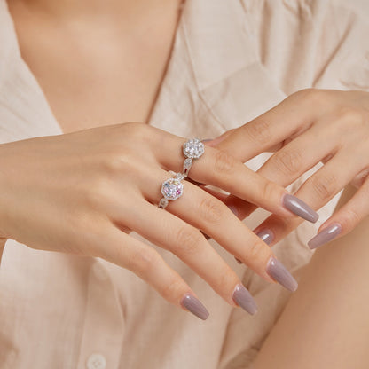 [Royal Jewellery]Delicate Colorful Round Cut Flower Shape Wedding Ring