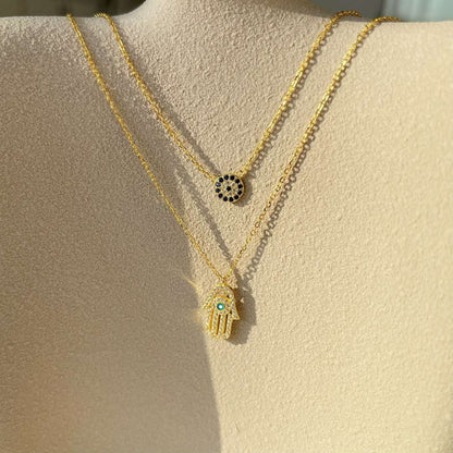[Royal Jewellery]Demon Eye Hamsa Palm Necklace