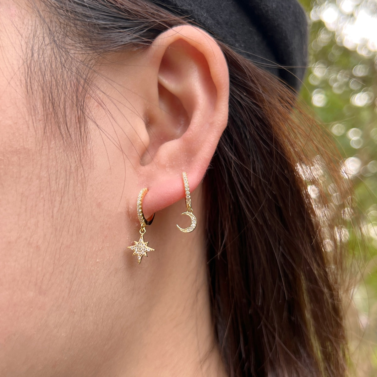 [Royal Jewellery]Star and Moon Asymmetric Earrings