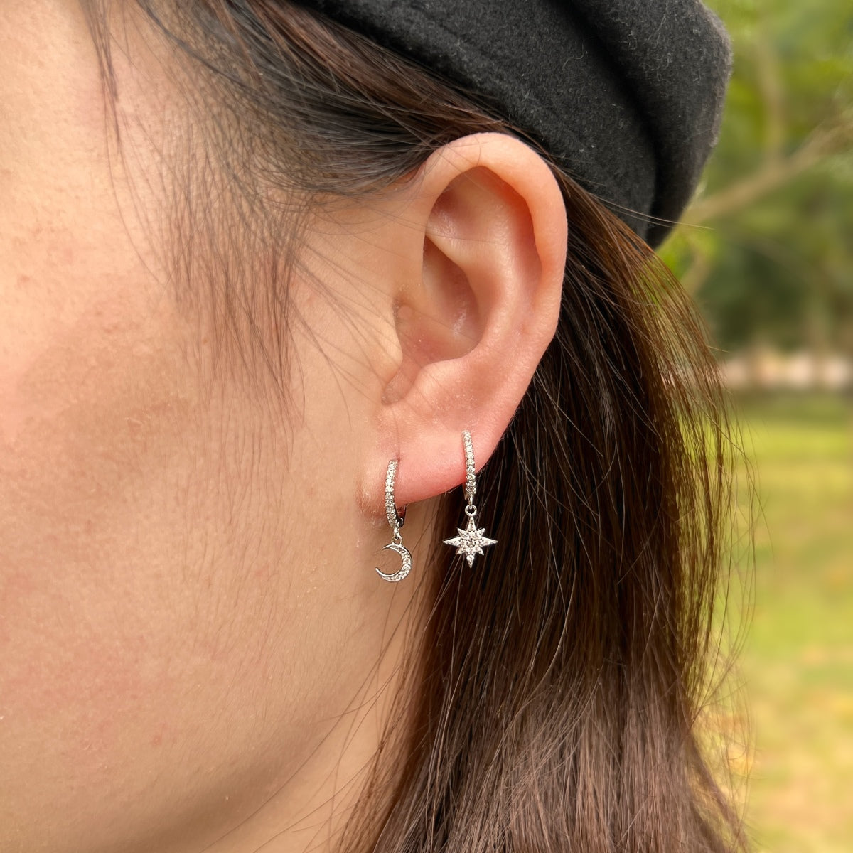 [Royal Jewellery]Star and Moon Asymmetric Earrings