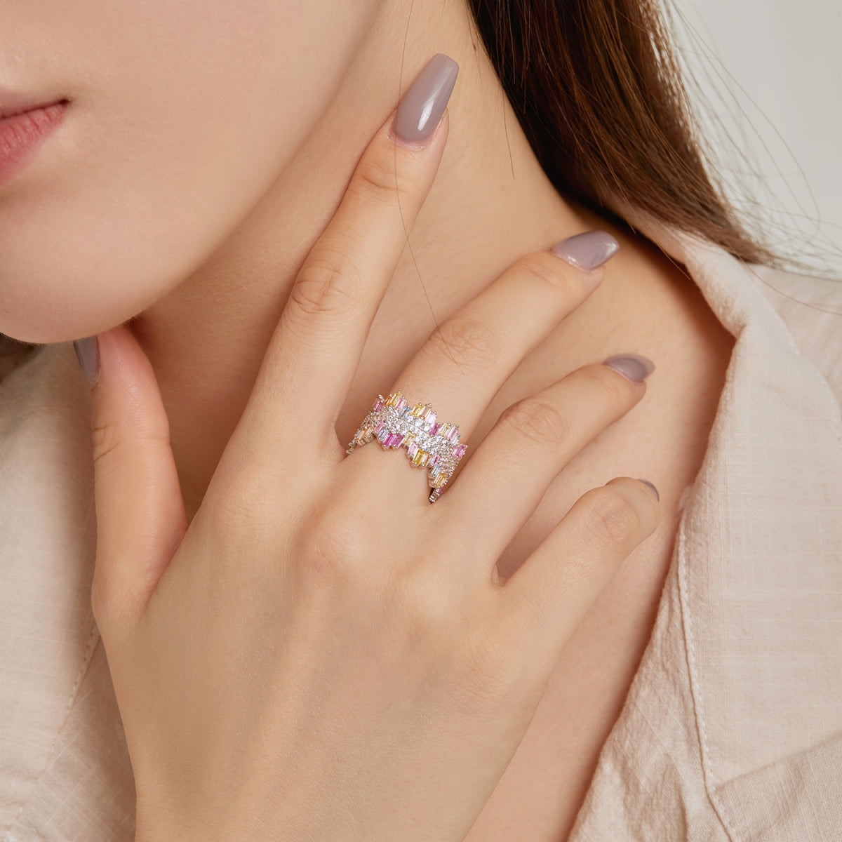 [Royal Jewellery]Luxurious Colorful Radiant Cut Daily Ring