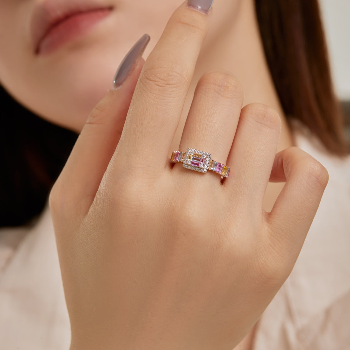 [Royal Jewellery]Exquisite Colorful Radiant Cut Party Ring
